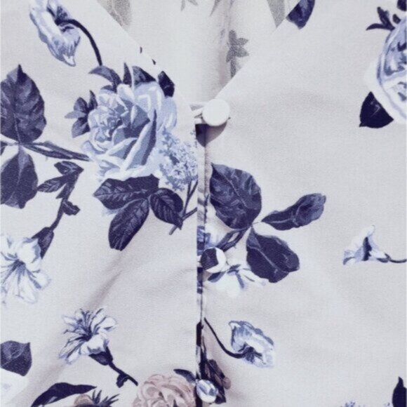 Contemporaine Par Simons- Button Down Boho Chic Loose Floral Poer Sleeved Blouse - Picture 11 of 13